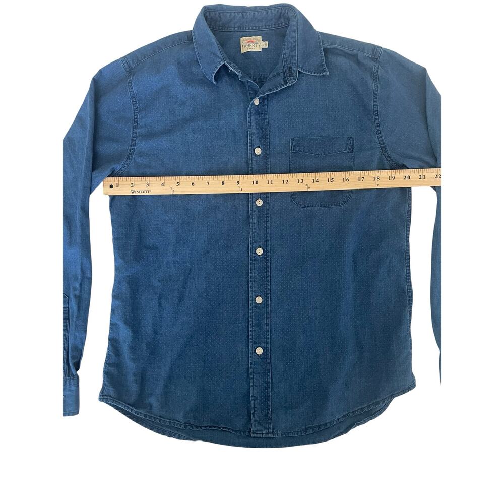 Faherty Brand Men's Indigo Polka Dot Knit Seasons Shirt - Size Medium - Picture 4 of 8